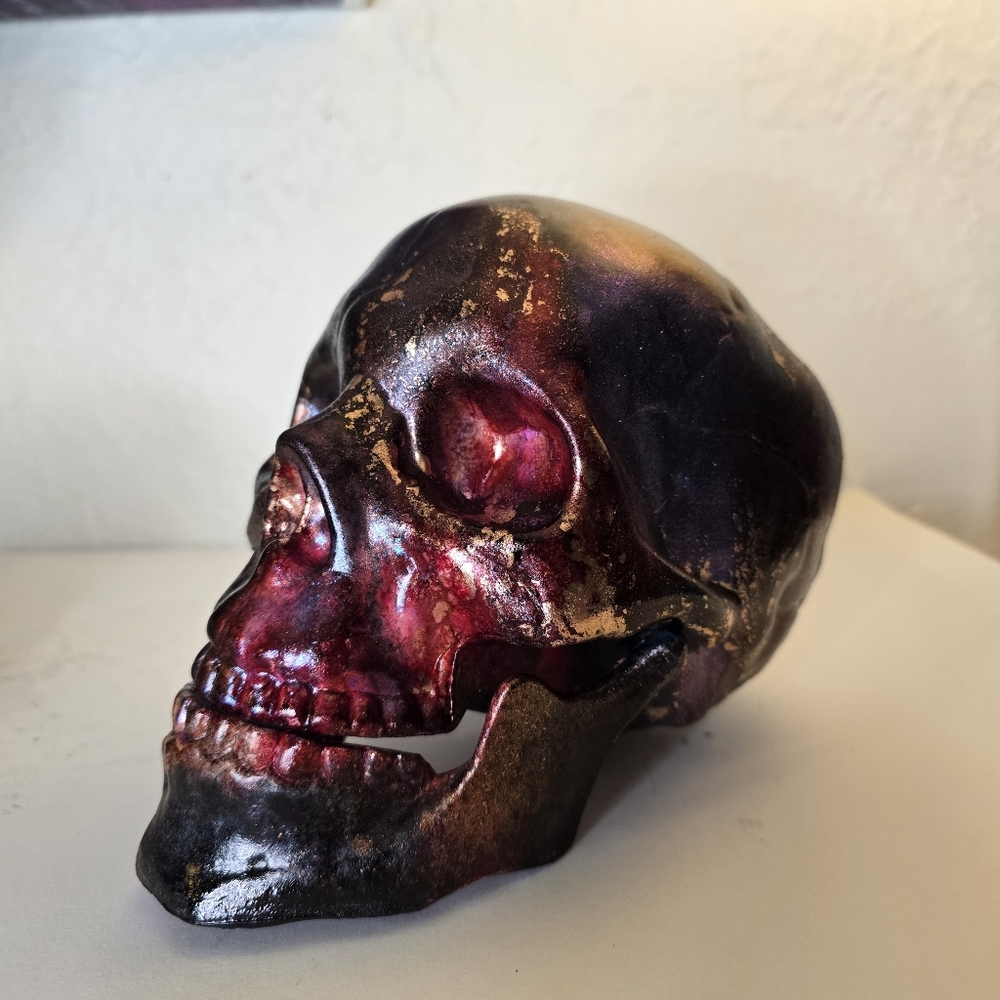 HANDCRAFTED Upcycled Plastic Skull Head HANDPAINTED Tabletop Art Decor Halloween - Picture 16 of 17